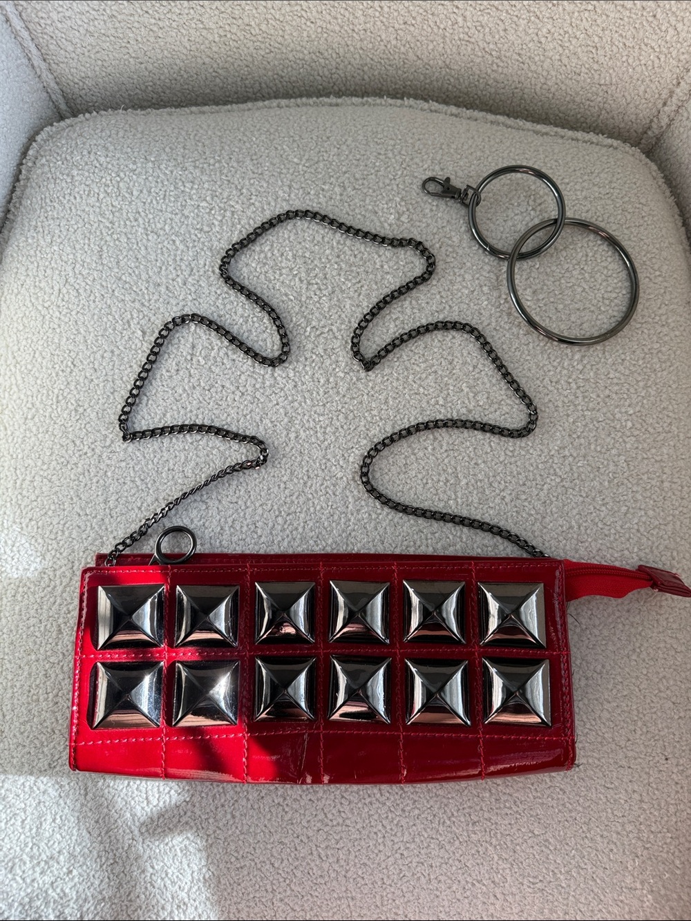 Red Studded Patent Leather Crossbody Clutch